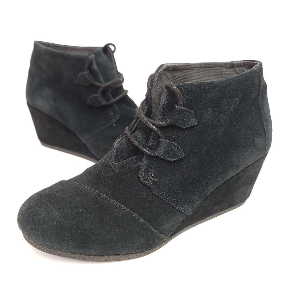 Toms Black Wedge Bootie Shoes Size 9 Heel Womens Used​​